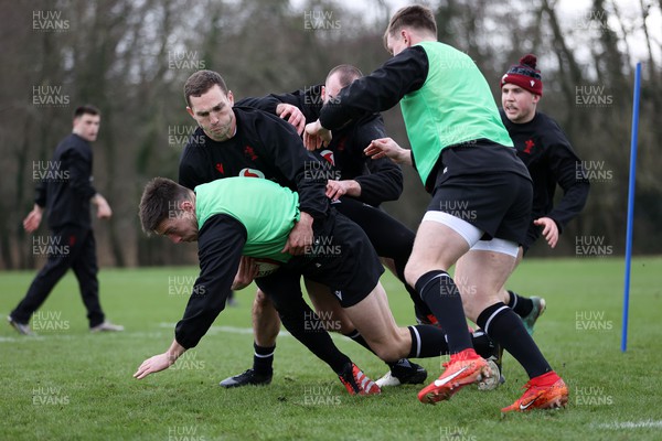 300124 - Wales Rugby Training in the week leading up to their 6 Nations game against Scotland - Josh Adams and George North during training