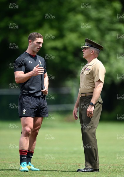 300518 - Wales Rugby Training - George North meets members of the United States Naval Academy