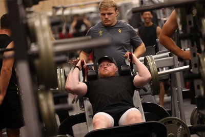 300625 - Wales Rugby Gym Session in Kitakyushu in the week leading up to their first test against Japan - Keiron Assiratti during training