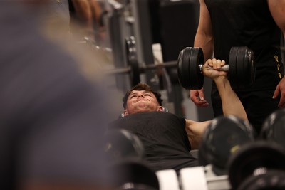 300625 - Wales Rugby Gym Session in Kitakyushu in the week leading up to their first test against Japan - Tom Rogers during training