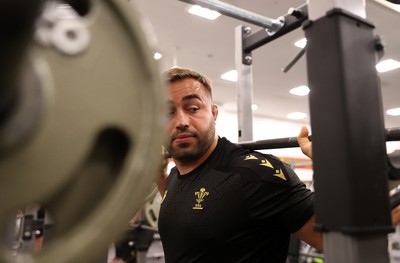 300625 - Wales Rugby Gym Session in Kitakyushu in the week leading up to their first test against Japan - Liam Belcher during training