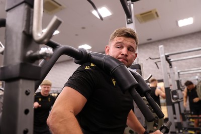 300625 - Wales Rugby Gym Session in Kitakyushu in the week leading up to their first test against Japan - Elliot Dee during training