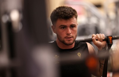 300625 - Wales Rugby Gym Session in Kitakyushu in the week leading up to their first test against Japan - Joe Roberts during training