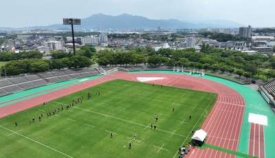 300625 - Wales Rugby Training in Kitakyushu in the week leading up to their first test against Japan - General View of training at Honjo Athletic Stadium