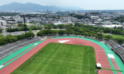 300625 - Wales Rugby Training in Kitakyushu in the week leading up to their first test against Japan - General View of training at Honjo Athletic Stadium