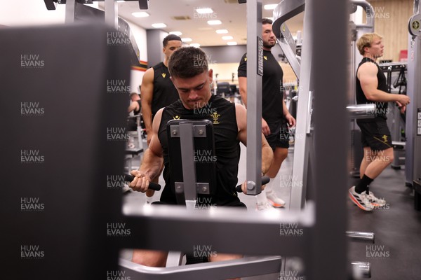 300625 - Wales Rugby Gym Session in Kitakyushu in the week leading up to their first test against Japan - Reuben Morgan-Williams during training
