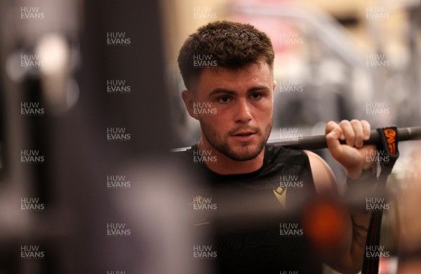 300625 - Wales Rugby Gym Session in Kitakyushu in the week leading up to their first test against Japan - Joe Roberts during training