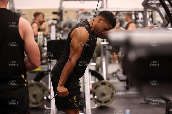 300625 - Wales Rugby Gym Session in Kitakyushu in the week leading up to their first test against Japan - Keelan Giles during training