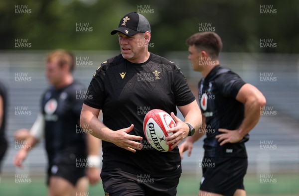 300625 - Wales Rugby Training in Kitakyushu in the week leading up to their first test against Japan - T Rhys Thomas, Assistant Forwards Coach during training