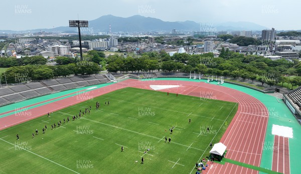 300625 - Wales Rugby Training in Kitakyushu in the week leading up to their first test against Japan - General View of training at Honjo Athletic Stadium