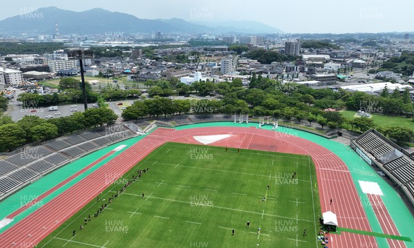 300625 - Wales Rugby Training in Kitakyushu in the week leading up to their first test against Japan - General View of training at Honjo Athletic Stadium