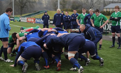 31.01.11 - Wales Rugby Training - Wales players scrummage with Wales under 20 players during training. 