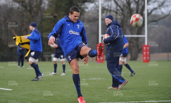 31.01.11 - Wales Rugby Training - Lee Byrne kicks during training. 
