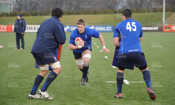 31.01.11 - Wales Rugby Training - Dan Lydiate in action during training. 