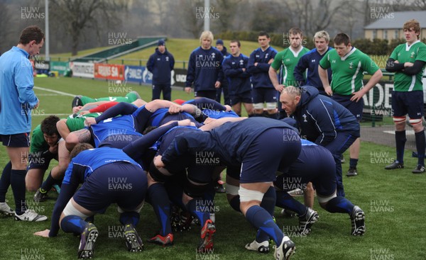 31.01.11 - Wales Rugby Training - Wales players scrummage with Wales under 20 players during training. 