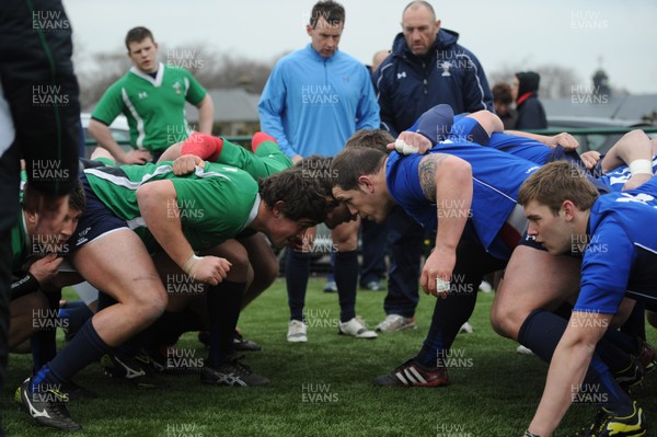 31.01.11 - Wales Rugby Training - Will Taylor of Wales under 20s and Paul James scrummage during training. 