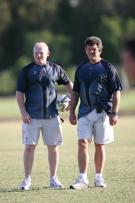 31.05.07  Wales rugby tour to Australia Neil Jenkins and Gareth Jenkins watch training in Brisbane 