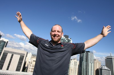31.05.07  Wales rugby tour to Australia On top of the World...Ceri Jones celebrates the fact that he will start his first game for Wales 