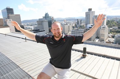 31.05.07  Wales rugby tour to Australia On top of the World...Ceri Jones celebrates the fact that he will start his first game for Wales 
