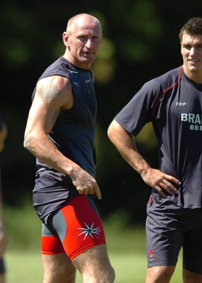 31.07.07 - Wales Rugby Press Conference - Wales Captain, Gareth Thomas in action during training as he shows off his new range of training shorts 