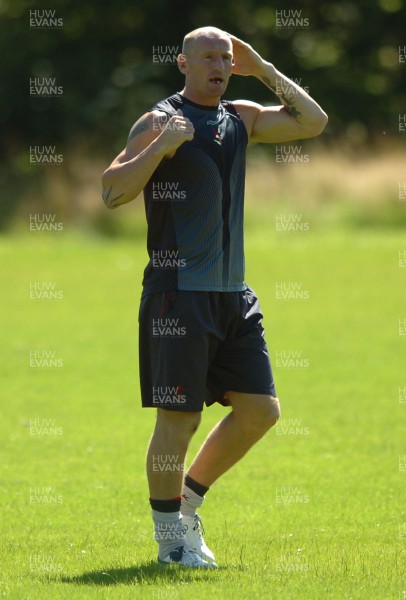31.07.07 - Wales Rugby Training - Gareth Thomas makes a point during training 