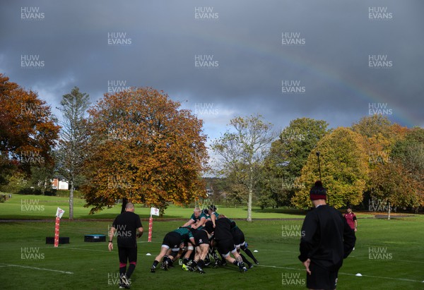 311023 - Wales Rugby Training in the week leading up to their game against the Barbarians - A rainbow shines over Wales training