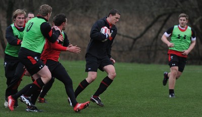 07.02.12 - Wales Rugby Training -.Ian Evans during training..