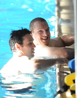 03.09.11 - Wales Rugby Pool Recovery Session - Stephen Jones and Gethin Jenkins during a pool recovery session. 