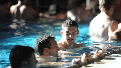 03.09.11 - Wales Rugby Pool Recovery Session - Dan Lydiate(R) and Sam Warburton during a pool recovery session. 