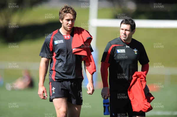03.09.11 - Wales Rugby Training - Ryan Jones and Stephen Jones(R) during training. 