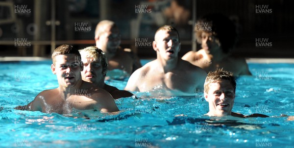 03.09.11 - Wales Rugby Pool Recovery Session - (L-R)Dan Lydiate, Andy Powell, Bradley Davies and Rhys Priestland during a pool recovery session. 