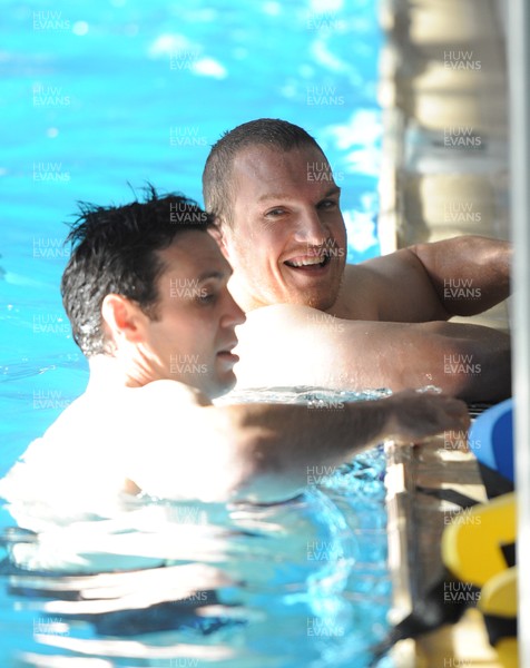 03.09.11 - Wales Rugby Pool Recovery Session - Stephen Jones and Gethin Jenkins during a pool recovery session. 
