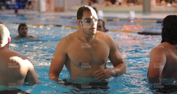 03.09.11 - Wales Rugby Pool Recovery Session - Alun Wyn Jones during a pool recovery session. 