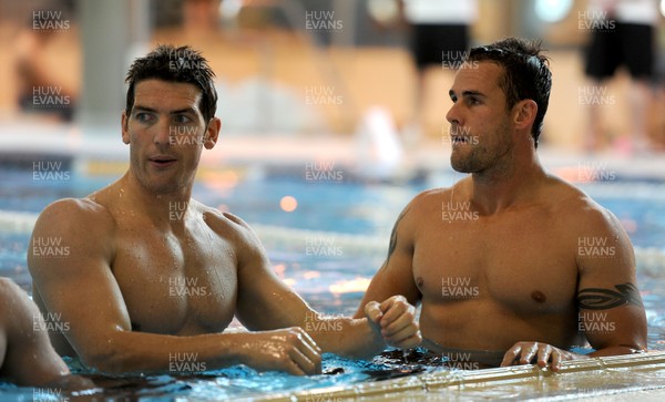 03.09.11 - Wales Rugby Pool Recovery Session - (L-R) James Hook and Lee Byrne during a pool recovery session. 