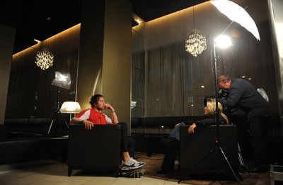 14.06.10 - Wales Rugby Press Conference - Ryan Jones during a television interview. 