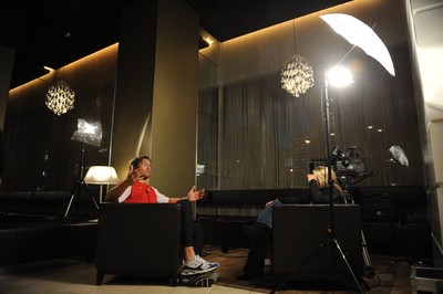 14.06.10 - Wales Rugby Press Conference - Ryan Jones during a television interview. 