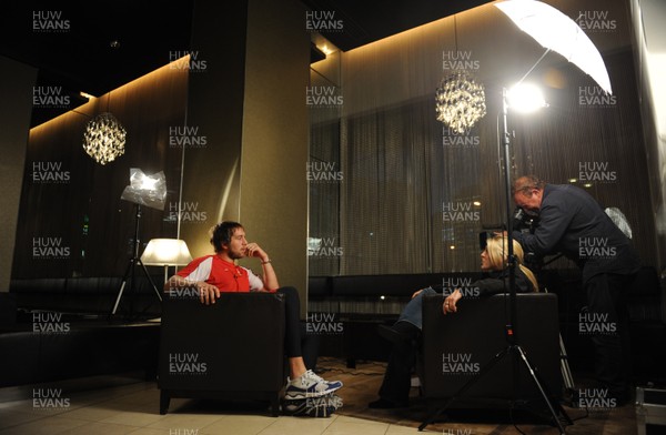 14.06.10 - Wales Rugby Press Conference - Ryan Jones during a television interview. 