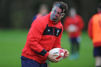 29.11.11 - Wales Rugby Training  Jamie Roberts wears a mask with Shane Williams face on after he was named in the Wales team to play Australia, which will be his last game for his country before he retires from international rugby. 