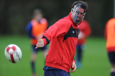 29.11.11 - Wales Rugby Training  Jamie Roberts wears a mask with Shane Williams face on after he was named in the Wales team to play Australia, which will be his last game for his country before he retires from international rugby. 