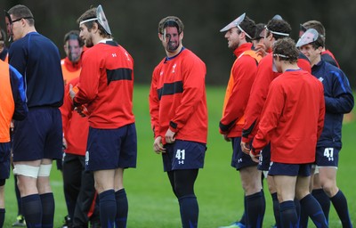 29.11.11 - Wales Rugby Training  George North and team mates wear masks with Shane Williams face on after he was named in the Wales team to play Australia, which will be his last game for his country before he retires from international rugby. 