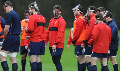 29.11.11 - Wales Rugby Training  George North and team mates wear masks with Shane Williams face on after he was named in the Wales team to play Australia, which will be his last game for his country before he retires from international rugby. 