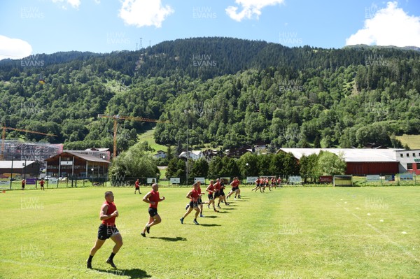 170719 - Wales Rugby World Cup Training Camp in Fiesch, Switzerland - Players running during training