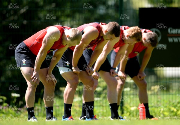 170719 - Wales Rugby World Cup Training Camp in Fiesch, Switzerland - Aled Davies, George North, Rhys Patchell and Dan Biggar during training