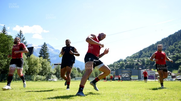 170719 - Wales Rugby World Cup Training Camp in Fiesch, Switzerland - Jake Ball, Taulupe Faletau, Ross Moriarty and Dillon Lewis during training