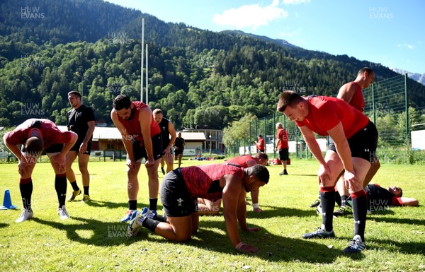 170719 - Wales Rugby World Cup Training Camp in Fiesch, Switzerland - Players recover after running during training