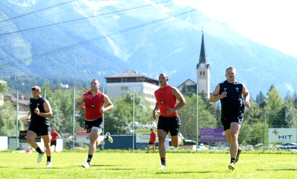 170719 - Wales Rugby World Cup Training Camp in Fiesch, Switzerland - Elliot Dee, Ryan Elias, Aaron Shingler and James Davies during training