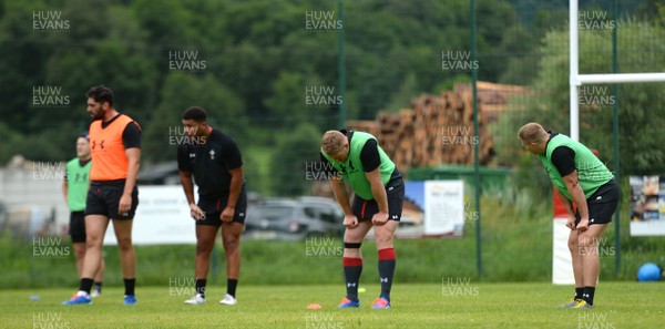 180719 - Wales Rugby World Cup Training Camp in Fiesch, Switzerland - Cory Hill, Leon Brown, Bradley Davies and James Davies during training