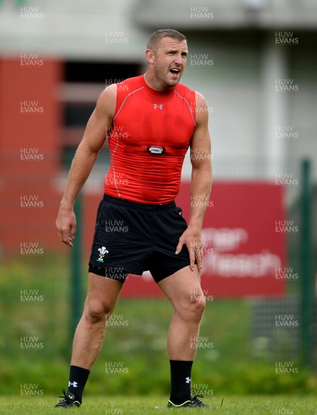 180719 - Wales Rugby World Cup Training Camp in Fiesch, Switzerland - Hadleigh Parkes during training