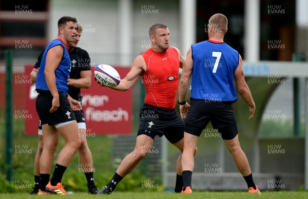 180719 - Wales Rugby World Cup Training Camp in Fiesch, Switzerland - Hadleigh Parkes during training