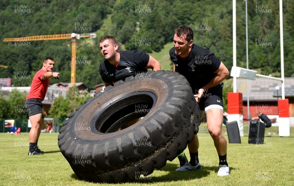 190719 - Wales Rugby World Cup Training Camp in Fiesch, Switzerland - Wyn Jones and Ryan Elias during training